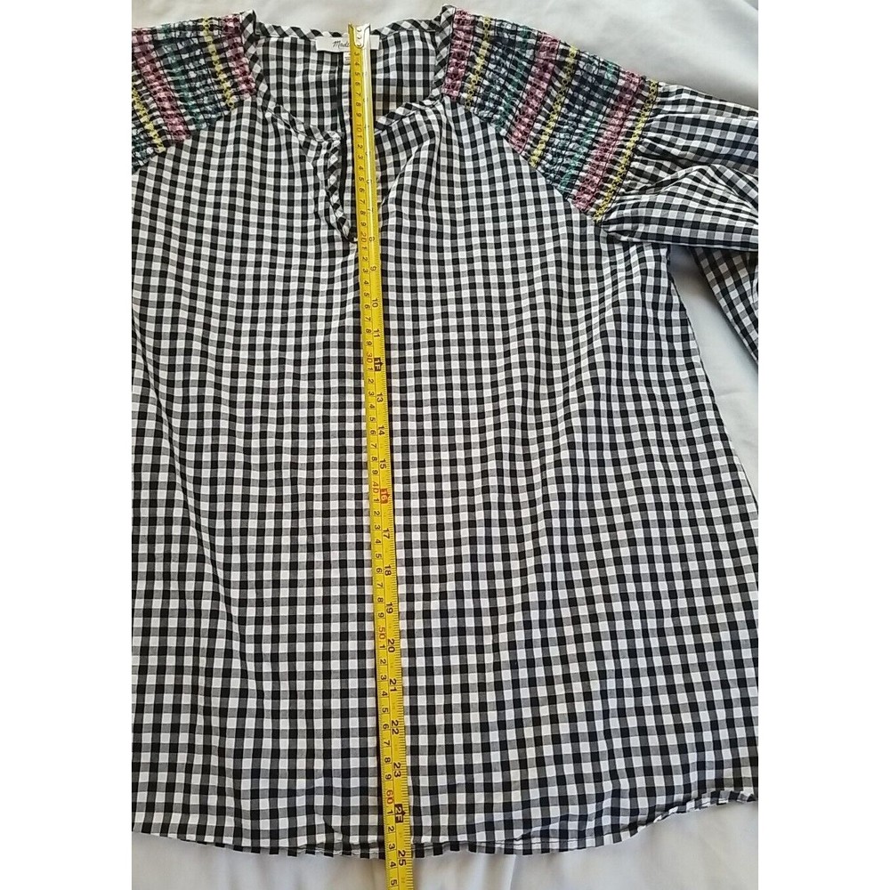 Madewell Smocked Gingham Top Womens Check V-Neck Oversized Peasant Blouse Small - Picture 9 of 13
